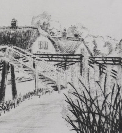 Camille COMBE : Le village de Giethoorn, Gravure originale signée