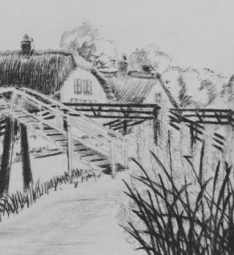 Camille COMBE : Le village de Giethoorn, Gravure originale signée