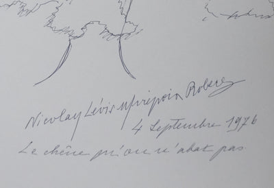 Princesse DE NICOLAY LEVIS-MIREPOIX DE ROBECQ : A travers le feuillage, Autographe et dessin original signé