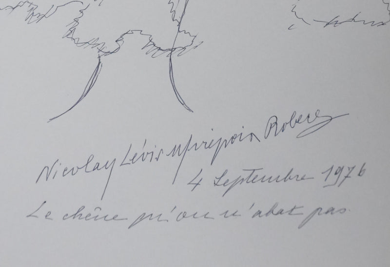 Princesse DE NICOLAY LEVIS-MIREPOIX DE ROBECQ : A travers le feuillage, Autographe et dessin original signé