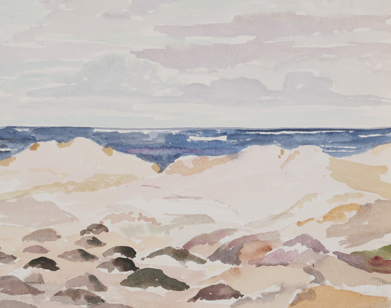 Camille COMBE : Bord de mer à Norddorf , Aquarelle originale signée