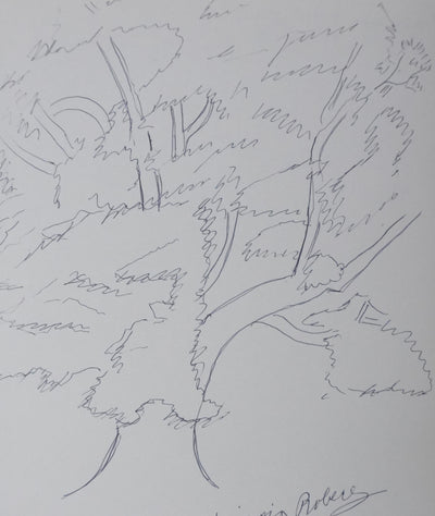 Princesse DE NICOLAY LEVIS-MIREPOIX DE ROBECQ : A travers le feuillage, Autographe et dessin original signé