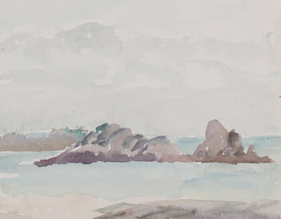 Camille COMBE : Bretagne, Plage à Cancale, Aquarelle originale signée