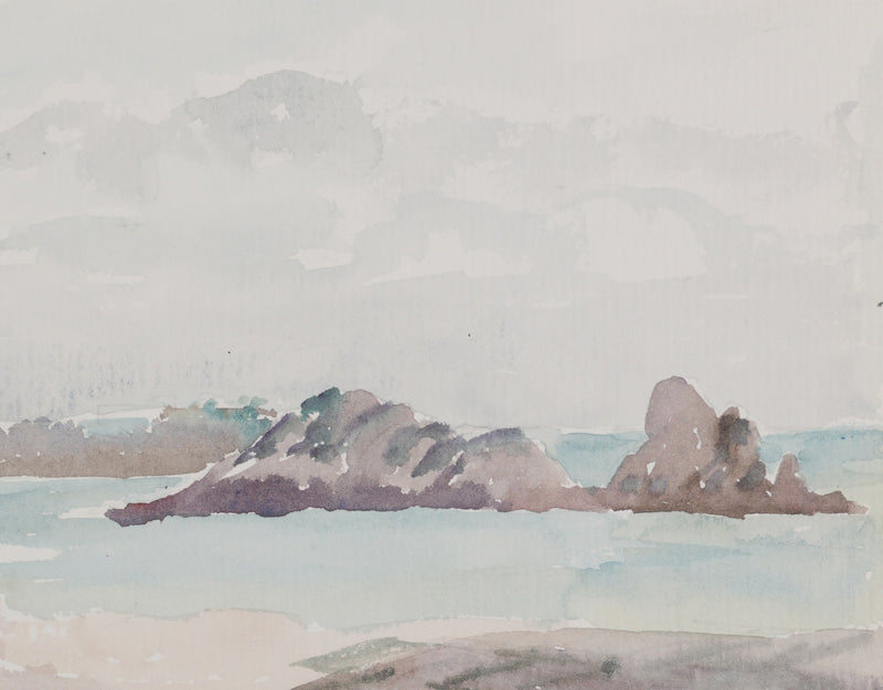 Camille COMBE : Bretagne, Plage à Cancale, Aquarelle originale signée