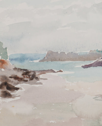 Camille COMBE : Bretagne, Plage à Cancale, Aquarelle originale signée