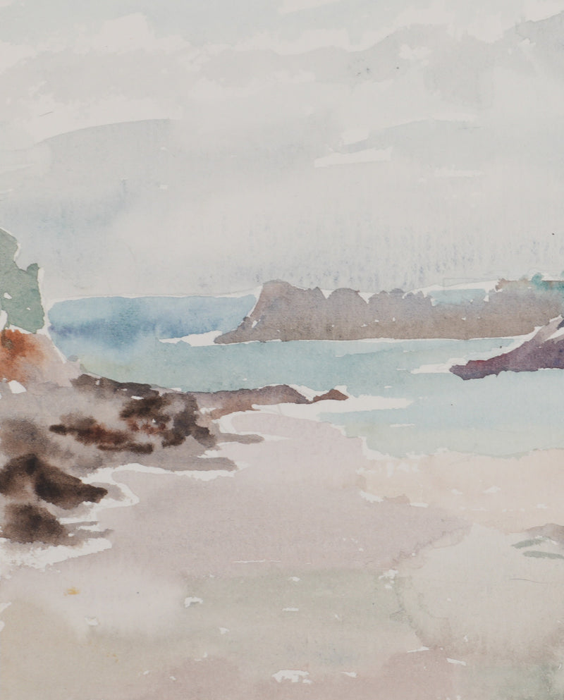 Camille COMBE : Bretagne, Plage à Cancale, Aquarelle originale signée
