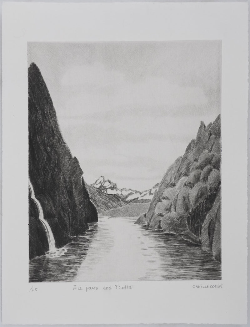 Camille COMBE : Au pays des Trolls, Gravure originale signée
