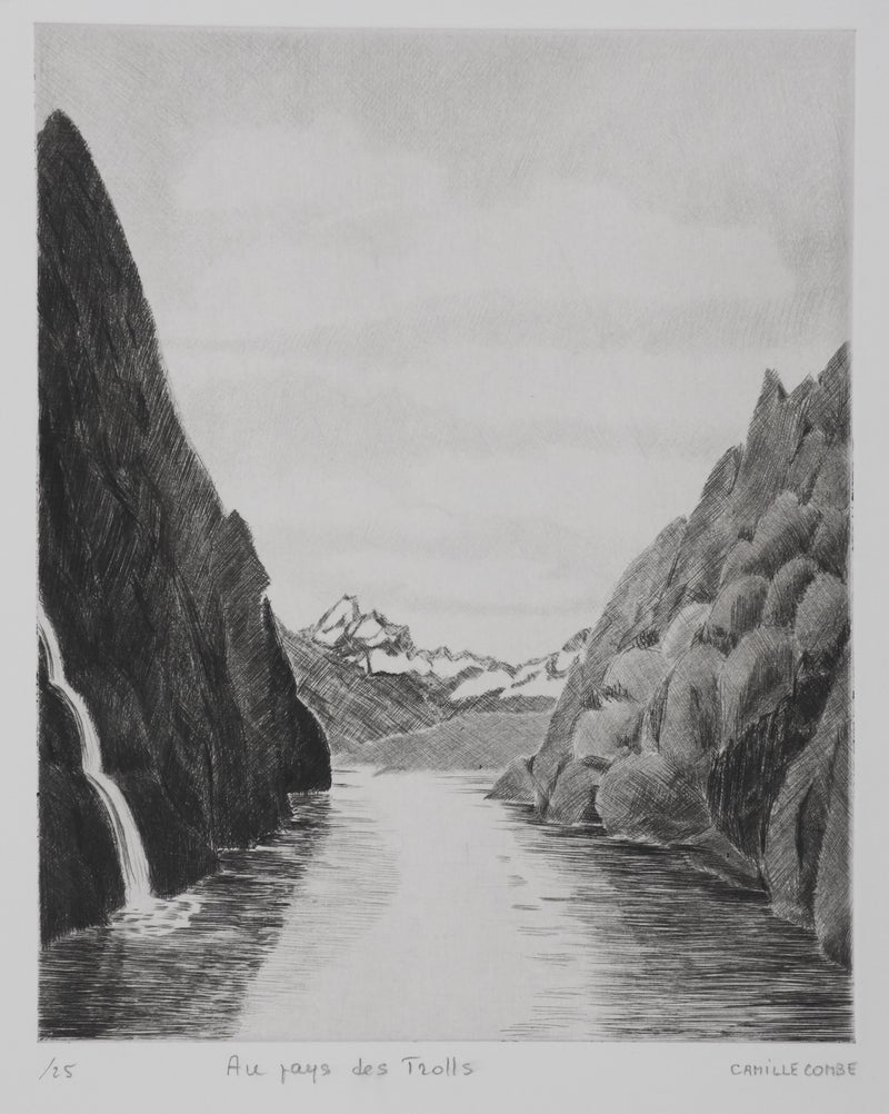 Camille COMBE : Au pays des Trolls, Gravure originale signée