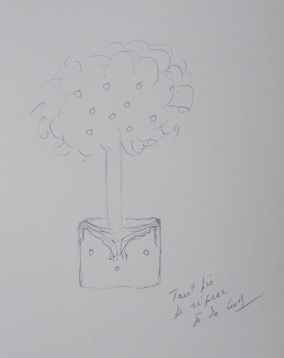 Françoise DU LUDE : L'arbre en pot, Autographe et dessin original signé