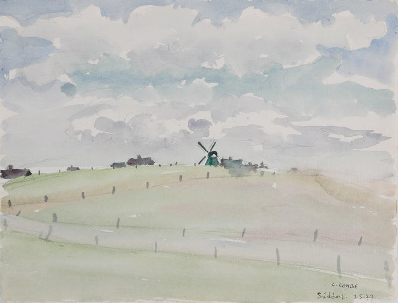 Camille COMBE : Le moulin à travers les prés, Aquarelle originale (vue générale) - Crédit photo : Galerie Art.Paris