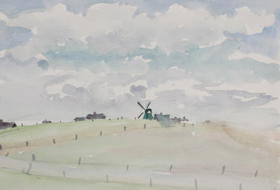 Camille COMBE : Le moulin à travers les prés, Aquarelle originale (photo de détail 3) - Crédit photo : Galerie Art.Paris