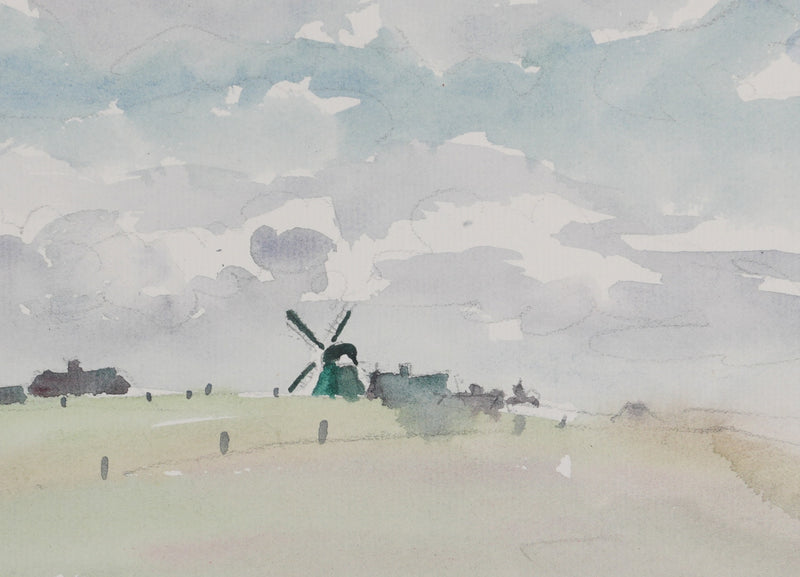 Camille COMBE : Le moulin à travers les prés, Aquarelle originale (photo de détail 4) - Crédit photo : Galerie Art.Paris