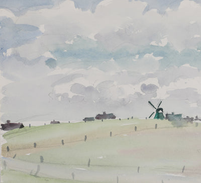 Camille COMBE : Le moulin à travers les prés, Aquarelle originale (photo de détail 5) - Crédit photo : Galerie Art.Paris