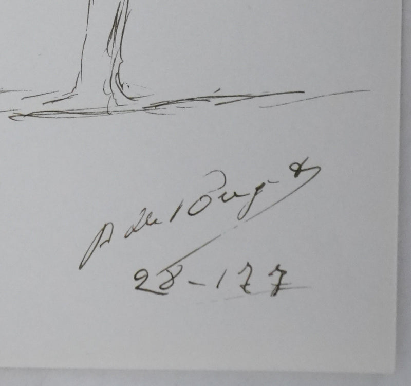 P DE POUJET : Le banc sous les arbres, Autographe et dessin original signé