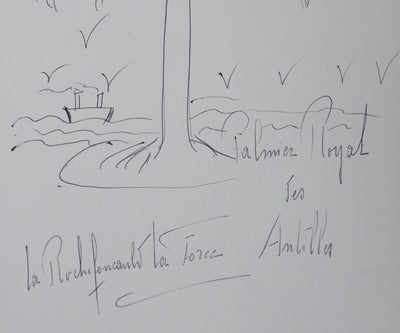 Jacques DE LA ROCHEFOUCAULD, DUC DE LA FORCE : Le palmier royal des Antilles, Autographe et dessin original signé