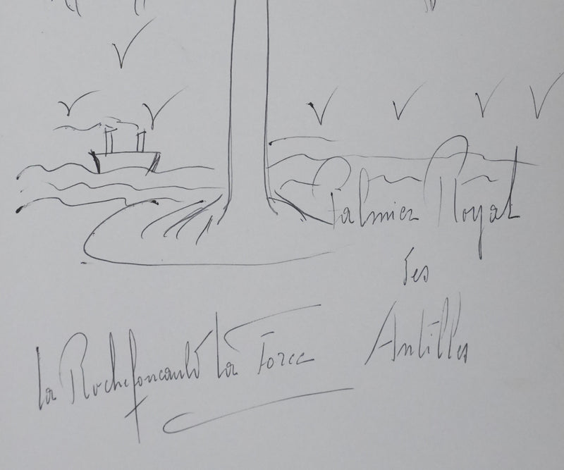 Jacques DE LA ROCHEFOUCAULD, DUC DE LA FORCE : Le palmier royal des Antilles, Autographe et dessin original signé
