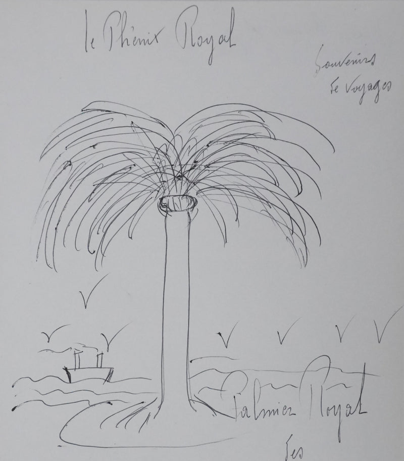 Jacques DE LA ROCHEFOUCAULD, DUC DE LA FORCE : Le palmier royal des Antilles, Autographe et dessin original signé