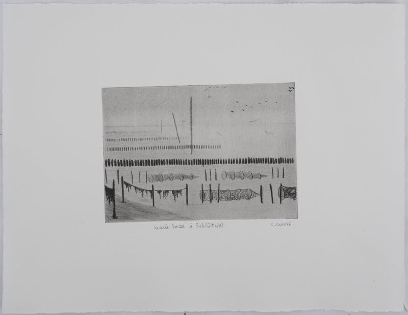 Camille COMBE : Marée basse à Schfutsiel, Gravure originale signée
