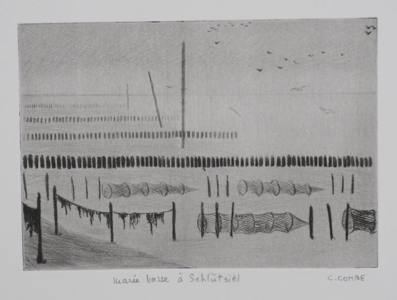 Camille COMBE : Marée basse à Schfutsiel, Gravure originale signée