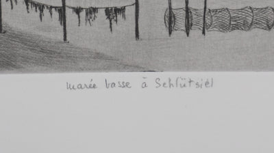 Camille COMBE : Marée basse à Schfutsiel, Gravure originale signée