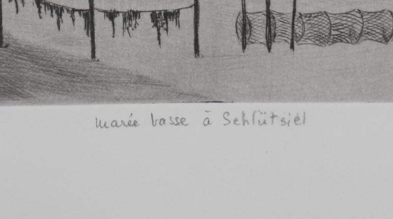 Camille COMBE : Marée basse à Schfutsiel, Gravure originale signée