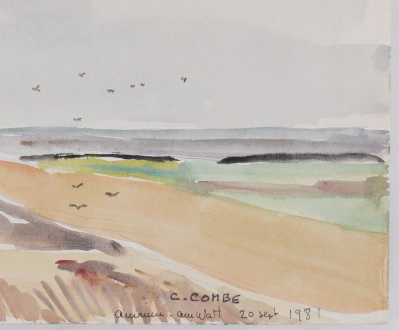 Camille COMBE : La maison sur la colline, Aquarelle originale signée