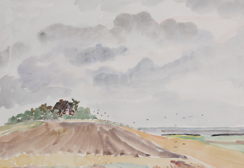 Camille COMBE : La maison sur la colline, Aquarelle originale signée
