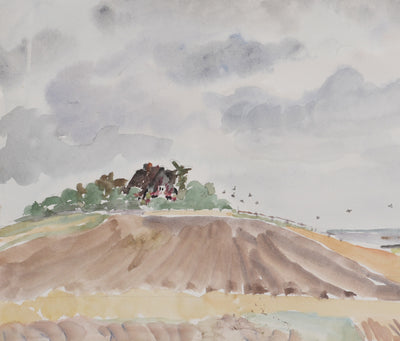 Camille COMBE : La maison sur la colline, Aquarelle originale signée