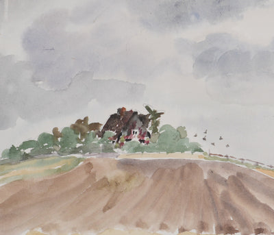 Camille COMBE : La maison sur la colline, Aquarelle originale signée