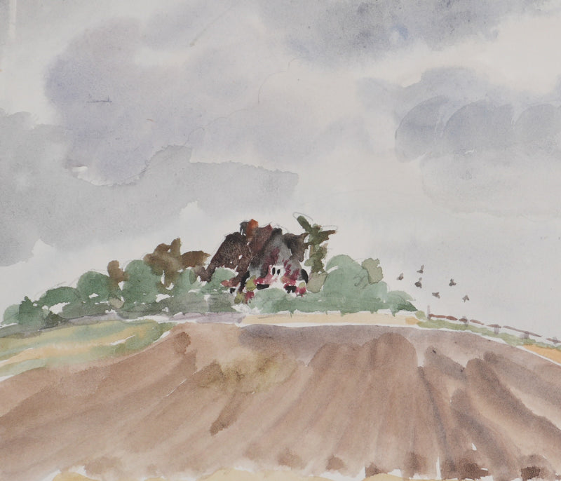 Camille COMBE : La maison sur la colline, Aquarelle originale signée