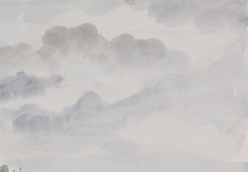 Camille COMBE : La maison sur la colline, Aquarelle originale signée