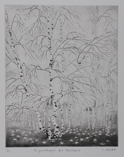 Camille COMBE : Le printemps des bouleaux, Gravure originale signée