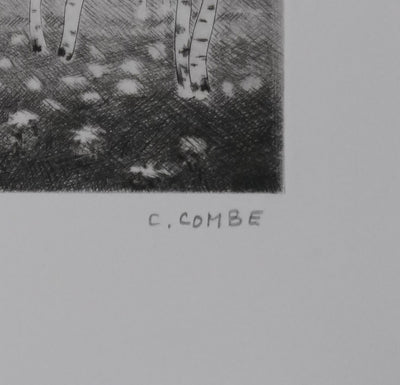Camille COMBE : Le printemps des bouleaux, Gravure originale signée