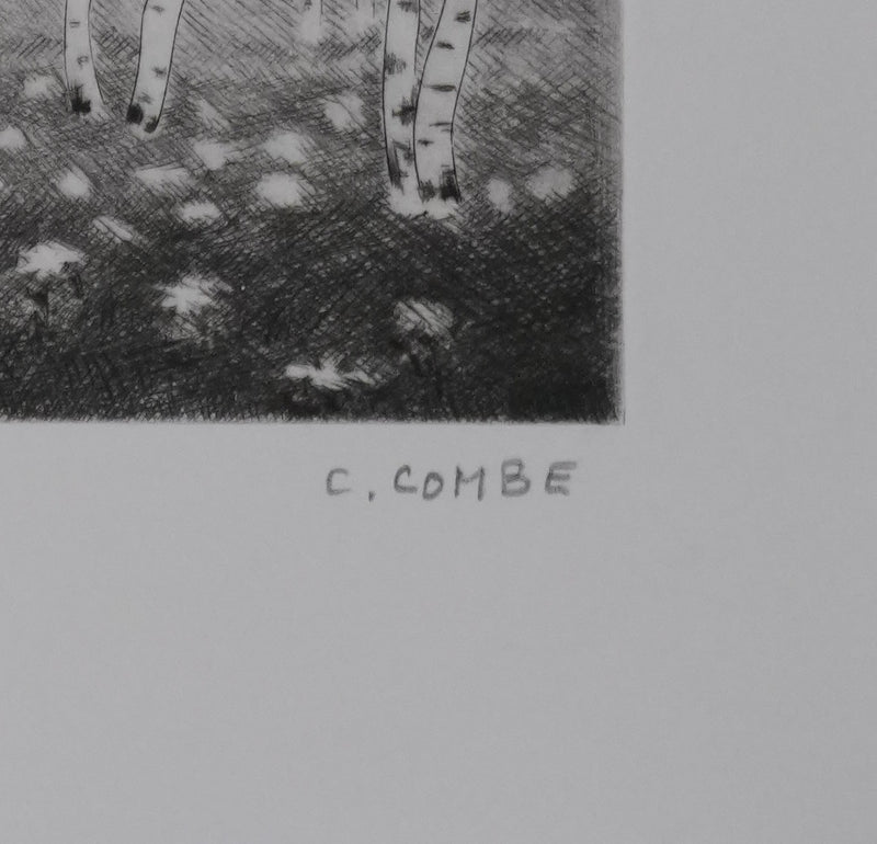 Camille COMBE : Le printemps des bouleaux, Gravure originale signée