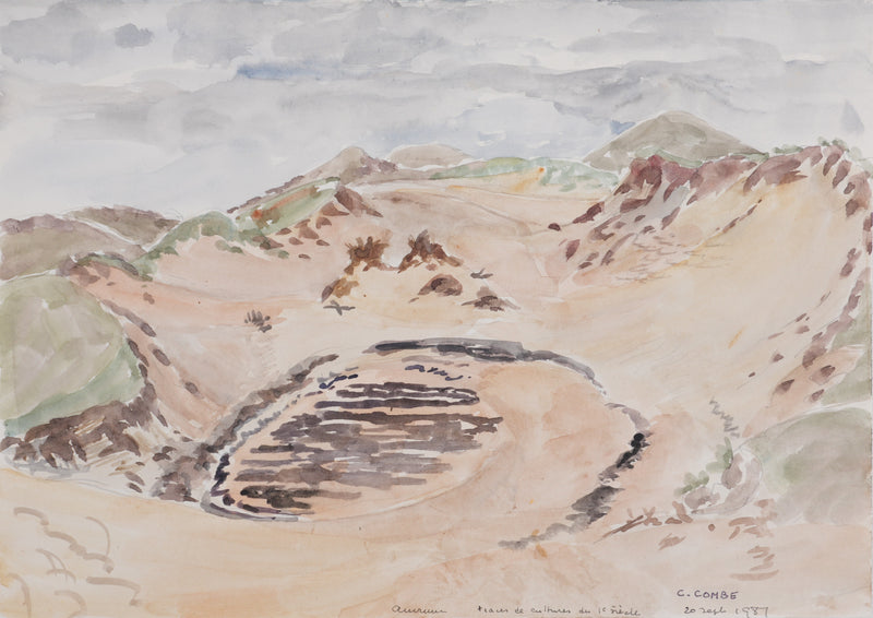 Camille COMBE : Traces de cultures anciennes, Aquarelle originale signée