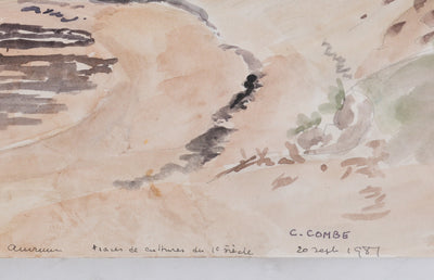 Camille COMBE : Traces de cultures anciennes, Aquarelle originale signée