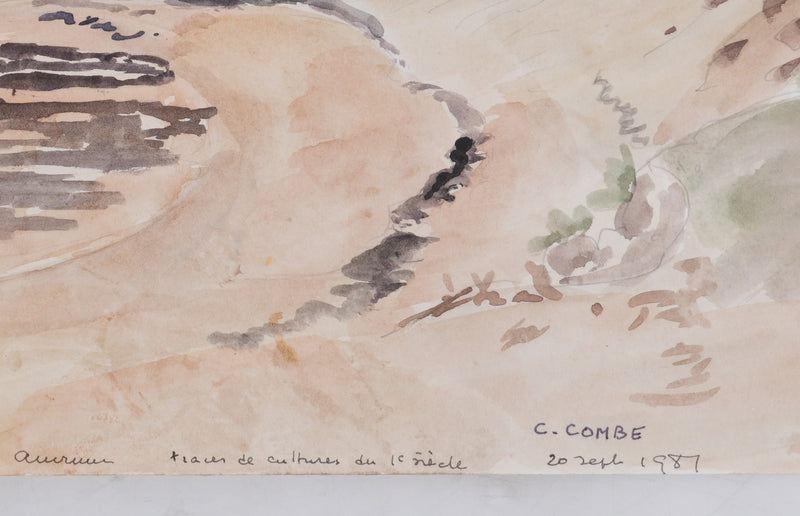 Camille COMBE : Traces de cultures anciennes, Aquarelle originale signée