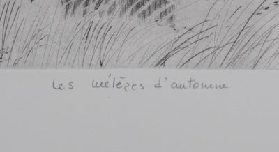 Camille COMBE : Les mélèzes d'automne, Gravure originale signée