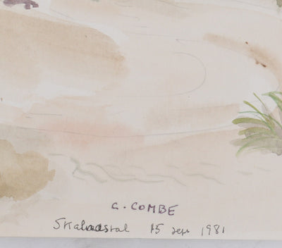 Camille COMBE : Paysage naturel, Aquarelle originale signée