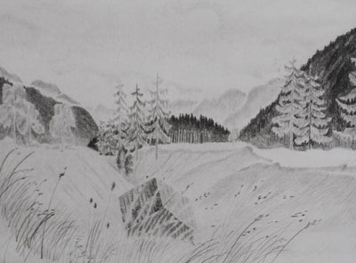 Camille COMBE : Les mélèzes d'automne, Gravure originale signée
