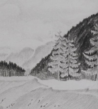 Camille COMBE : Les mélèzes d'automne, Gravure originale signée