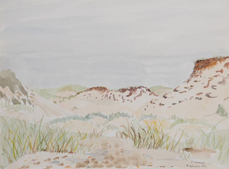 Camille COMBE : Les dunes silencieuses, Aquarelle originale signée