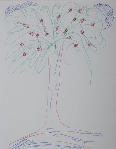 François LE TARGAT : L'arbre haut en couleurs, Autographe et dessin original signé