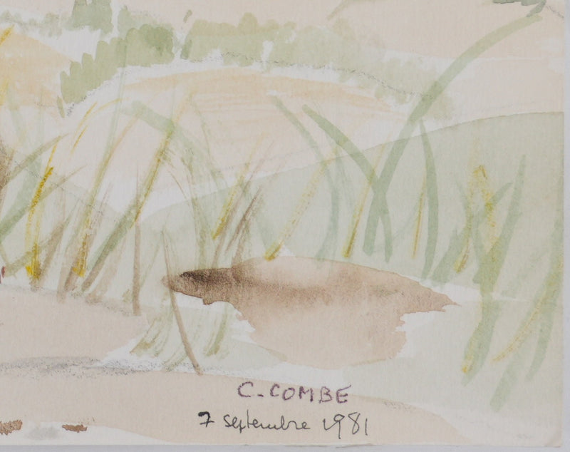 Camille COMBE : Les dunes silencieuses, Aquarelle originale signée