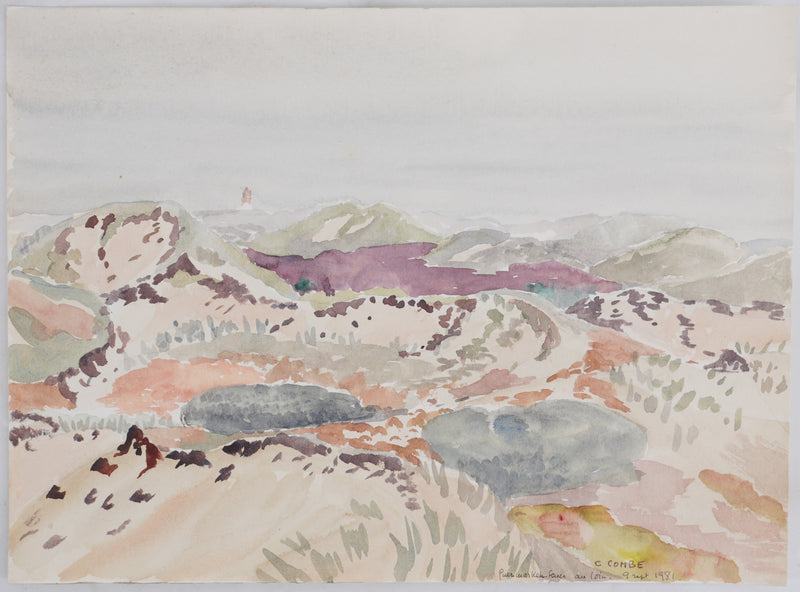 Camille COMBE : Entre herbes et dunes, Aquarelle originale signée