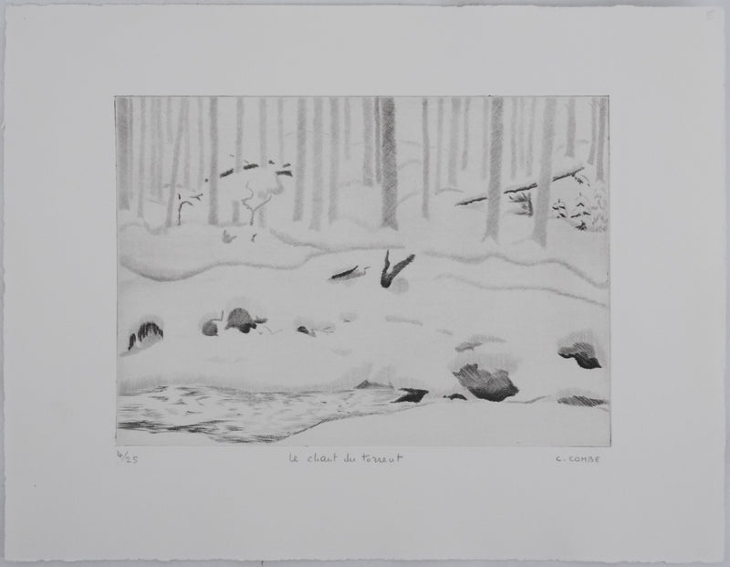 Camille COMBE : Le chant du torrent, Gravure originale signée