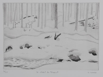 Camille COMBE : Le chant du torrent, Gravure originale signée