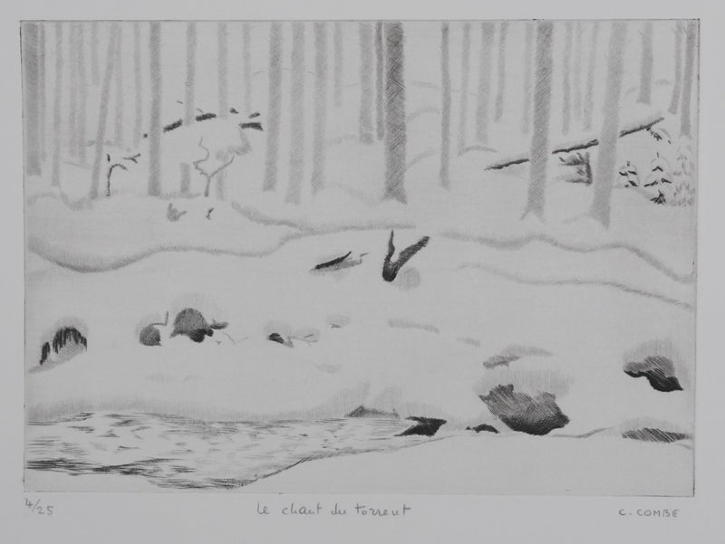 Camille COMBE : Le chant du torrent, Gravure originale signée