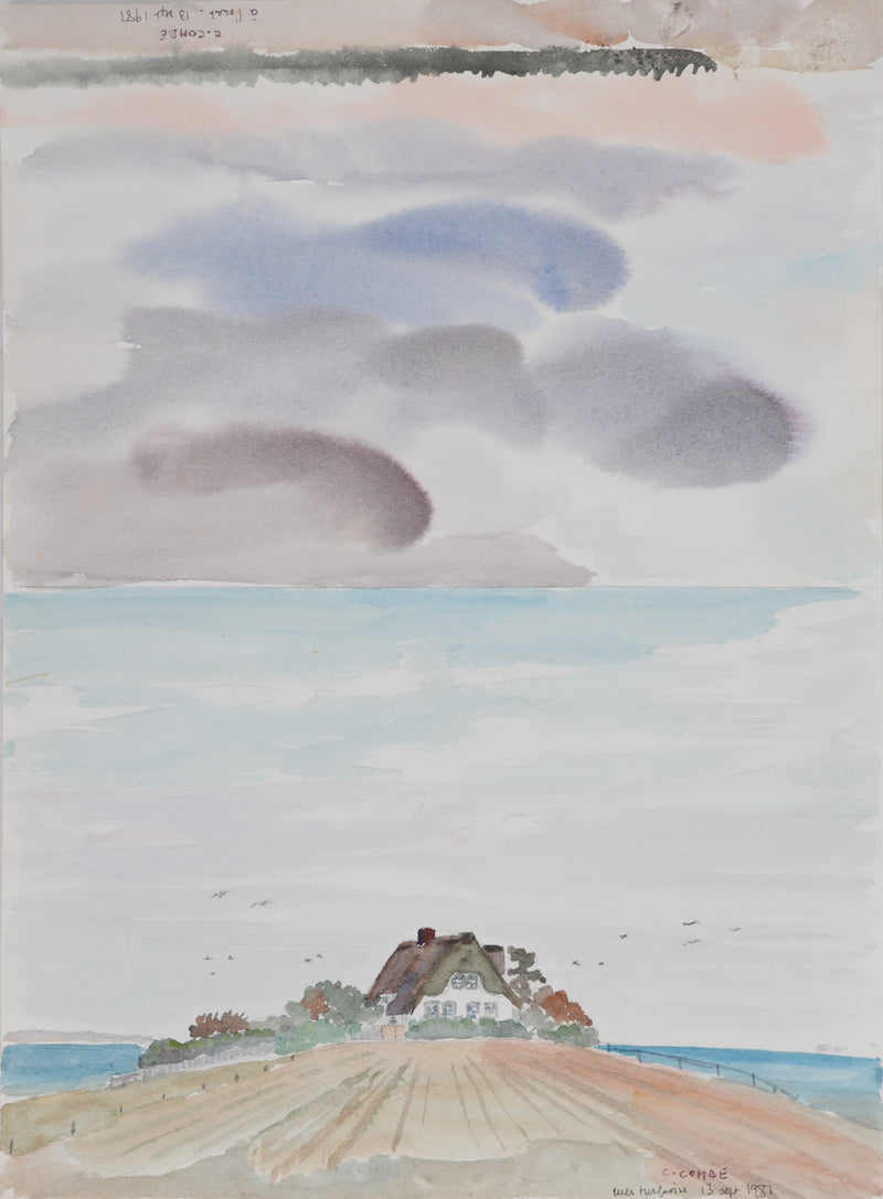Camille COMBE : Réflexion nuageuse, Aquarelle originale signée