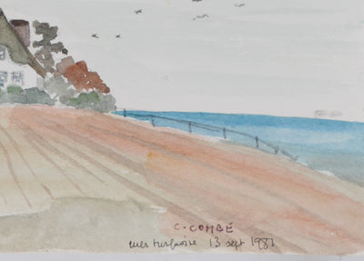 Camille COMBE : Réflexion nuageuse, Aquarelle originale signée